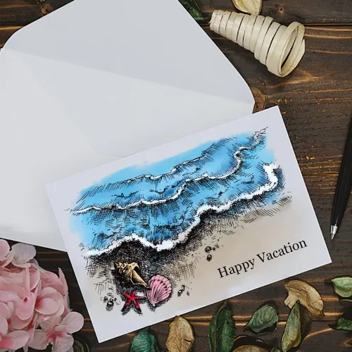 Vista 4 de Sellos transparentes de fondo marino para hacer tarjetas y decoraciones de álbumes de fotos, sellos de puesta de sol, palabras de verano, sellos