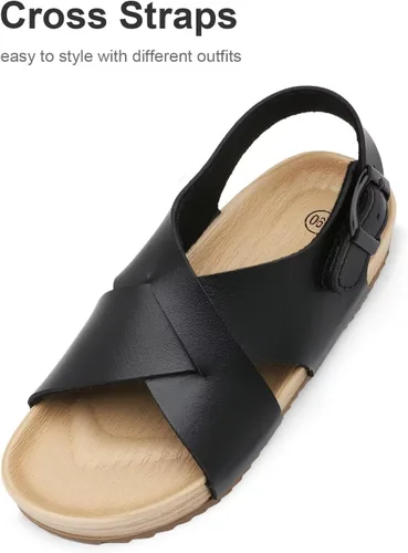 Vista 3 de Cubufly Sandalias para niños con tiras cruzadas y puntera abierta, zapatos de verano para uso en interiores y exteriores, para niños pequeños