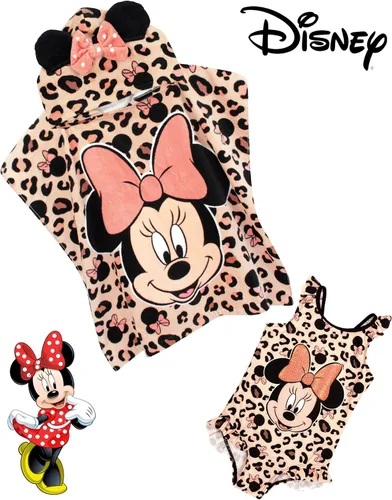 Vista 3 de Disney Minnie Mouse - Conjunto de traje de baño y poncho con capucha para niña