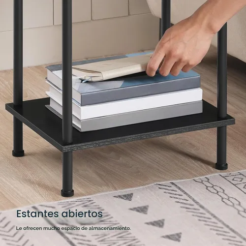 Vista 6 de HOOBRO Mesa auxiliar, mesa auxiliar pequeña, mesita de noche con estantes de almacenamiento de 2 capas, mesa de sofá para espacios pequeños, sala