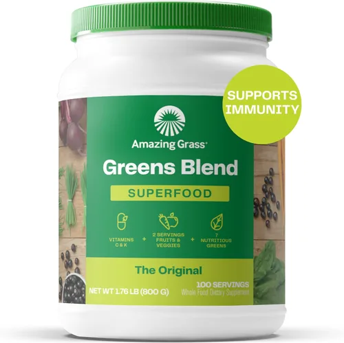 Vista 2 de Amazing Grass Greens Blend Superfood: Mezcla de batidos en polvo Super Greens con espirulina orgánica y polvo de remolacha de combustible natural