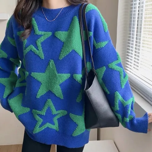 Vista 5 de CYee Y2K - Suéter holgado para niñas del centro de la ciudad, ropa de estrella gótica emo, ropa de hada, Grunge Alt, suéter vintage coqueta