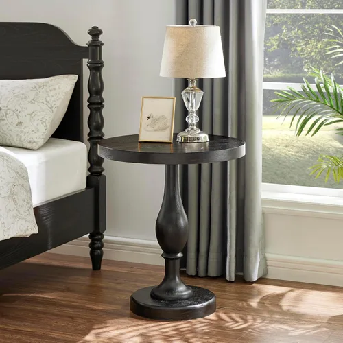 Vista 4 de Roundhill Furniture Solmere - Mesa auxiliar redonda de madera de 22 pulgadas, color negro