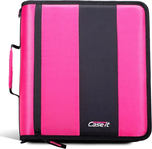 Vista 18 de Case-It - Clásica carpeta con cremallera, con argollas de 2 pulgadas, múltiples bolsillos, capacidad para 800 hojas, correa de hombro - Negro Un