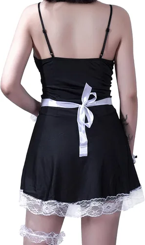 Vista 4 de Disfraz de sirvienta francesa, disfraz de Halloween, vestido de sirvienta de cosplay, lencería y delantal