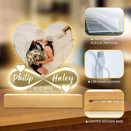 Vista 3 de Canción acrílica personalizada con foto, regalo personalizado para novio, novia, cubierta de álbum acrílico, placa de música transparente