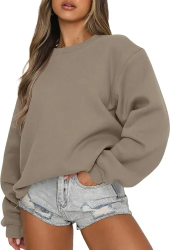 Vista 21 de EFAN Sudaderas de forro polar Y2K de gran tamaño con cuello redondo para Albaricoque
