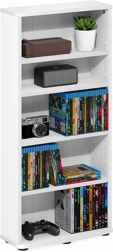 Vista 18 de Furinno Jaya - Estante de DVD estrecho de 8 niveles de alto, estante multimedia con estantes ajustables, armarios de almacenamiento de DVD para CD