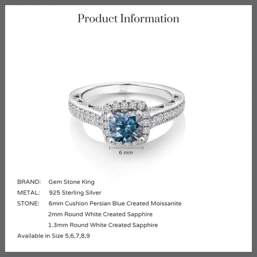 Vista 87 de Gem Stone King Anillo de compromiso de plata de ley 925 de 0.236 in con piedra natal y zafiro blanco creado con acento Anillo de compromiso