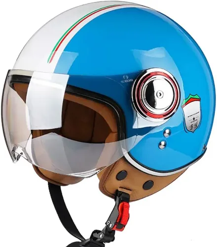 Vista 11 de Casco de motocicleta aprobado por el DOT, casco retro 3/4 de cara abierta con visera, casco vintage para scooter para mujeres y hombres adultos