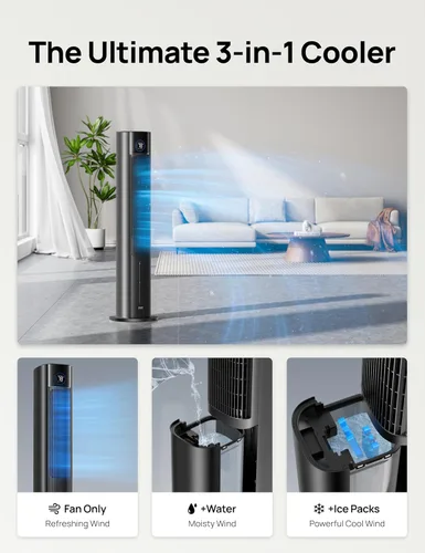 Vista 5 de DREO Enfriador evaporativo de pantano de aire, ventiladores de enfriamiento de 43 pulgadas que sopla aire frío 2025 actualizado, ventilador de piso