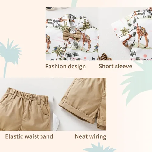 Vista 37 de JEELLIGULAR Conjunto de ropa de verano para bebé niño de manga corta con botones y pantalones cortos, trajes casuales para caballeros de 1 a 6 años