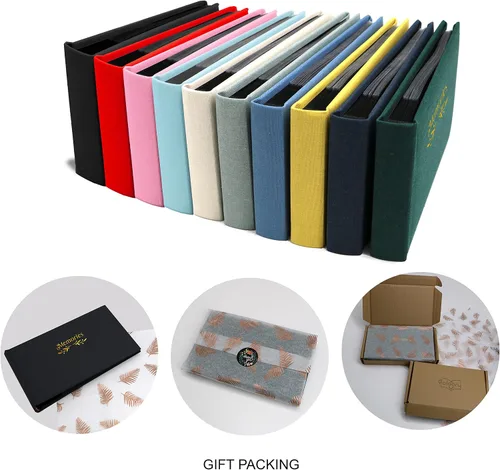 Vista 4 de Holoary Álbum de fotos pequeño de 4 x 6 pulgadas, tapa dura de lino, capacidad para 50 fotos, encuadernado con páginas negras, mini álbumes de fotos