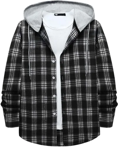 Vista 16 de Aymnlox Sudaderas con capucha para hombre, de manga larga, a cuadros, con botones, con capucha, casual, elegante, con cordón, 2024 #A01-Red