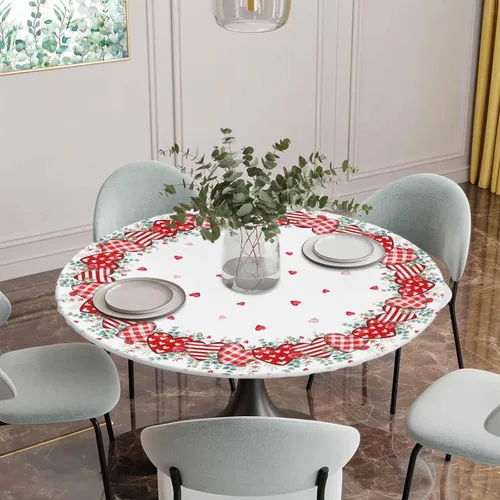 Vista 22 de Mantel ajustado para mesa redonda, mantel de otoño con hojas de otoño y calabaza de Acción de Gracias con borde elástico, mantel impermeable de Beige