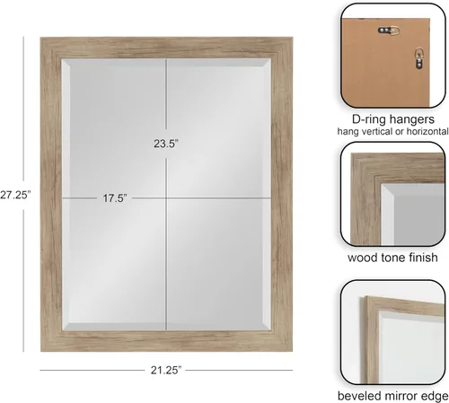 Vista 3 de DesignOvation Beatrice - Espejo de pared rectangular decorativo enmarcado, 21 x 27 pulgadas, marrón rústico, espejo rectangular de tocador para uso
