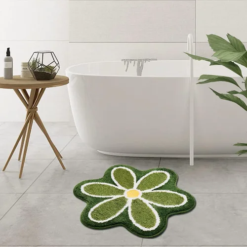 Vista 3 de TRUEDAYS Alfombra de baño de flores verdes para suelo de baño, pequeña alfombra de baño antideslizante de absorción de agua, alfombra de baño ultra