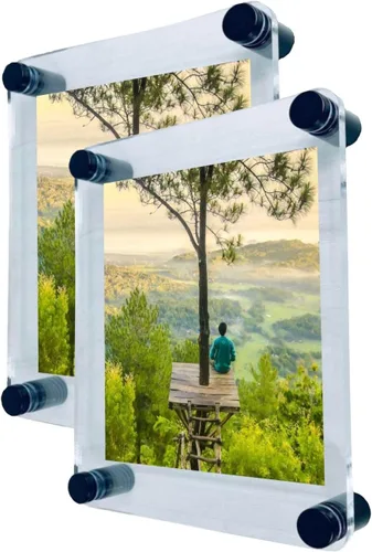 Vista 72 de Marcos Flotantes de Acrílico Negros con Separadores (paquete de 2) Marcos de Acrílico Transparente de 5" x 7" para Montar en Pared, Marco Flotante