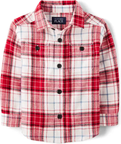 Vista 9 de The Children's Place - Camisa de franela a cuadros con mangas largas y botones para bebés y niños pequeños
