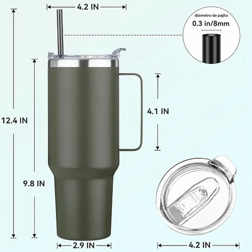 Vista 3 de Hasle Outfitters - Vaso de acero inoxidable de 40 onzas con asa, juego de vasos térmicos aislados al vacío, taza de viaje reutilizable de doble