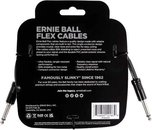 Vista 2 de Ernie Ball - Cable de instrumento flex recto/recto 10 pies - Negro (P06434)