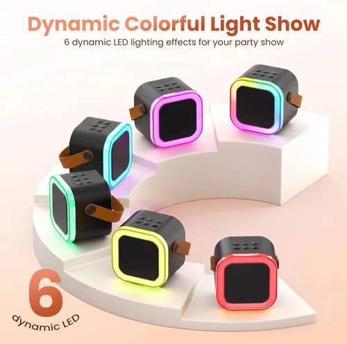 Vista 5 de Mini máquina de karaoke, micrófono de karaoke portátil Bluetooth con altavoz para cantar con 2 micrófonos y luz, monitores de audio de estudio