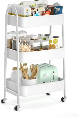 Vista 13 de EAGMAK Carrito rodante de 3 niveles, carrito de almacenamiento de metal grande con asa y ruedas con cerradura, organizador de almacenamiento