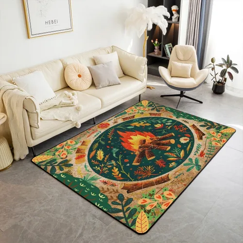 Vista 24 de Alfombra de fogata de 3 x 5 pies, decoración de tocones de árbol de bosque para niñas, mujeres, hombres y adolescentes, alfombra de madera marrón