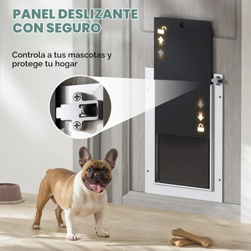 Vista 3 de Puerta de perro grande de 3 aletas para puerta, puerta de perrito de aluminio para exterior