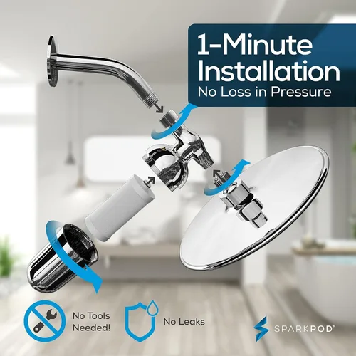 Vista 5 de SparkPod Filtro de ducha ultra - Filtro de agua y cartucho de cabezal de ducha - Equivalente a 150 etapas, elimina hasta el 95% del cloro, metales