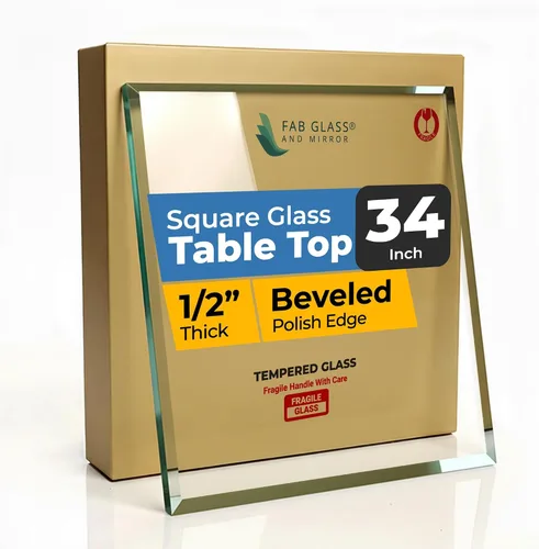 Vista 44 de Mesa de vidrio templado transparente de 12 pulgadas, borde biselado cuadrado con 1/2 pulgada de grosor para comedor, café o mesas auxiliares por Fab