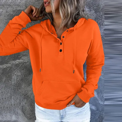 Vista 3 de Womens Sweatshirt Fall 2023 Casual Snap Button Drawstring Hoodies Fleece Pullover Long Sleeve Tops Lightweight Pocket