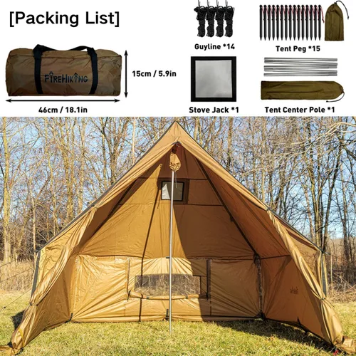 Vista 7 de FIREHIKING Camping Hot Tent with Stove Jack Yurt Tent Outdoor Wall Tent Teepee Tent with Snow Skirt
