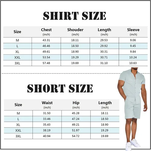 Vista 6 de Uni Clau Conjunto corto de 2 piezas para hombre, conjunto de camisa con botones y pantalones cortos, conjunto de chándal de playa