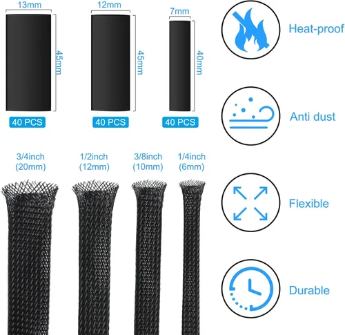 Vista 2 de Tatuo Funda de cable trenzada expandible de 65.6 pies, funda de alambre trenzado de varios tamaños con 120 tubos termorretráctiles para televisión