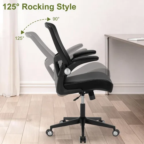 Vista 8 de Ergonomic PU Leather Office Chair, 400lbs Weight Capacity, Breathable Mesh Back, Adjustable Height & Flip-Up Arms, Heavy Duty Computer Desk Chair