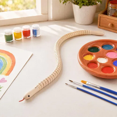 Vista 5 de Serpientes de madera sin terminar de madera Wiggly Snake articuladas flexibles para pintar en blanco, modelo de manualidades para artes