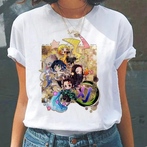 Vista 2 de Camiseta de manga corta para mujer Demon Slayer Nezuko Anime Camiseta Inosuke Kimetsu No Yaiba 3D Camiseta de manga corta Tanjiro Manga