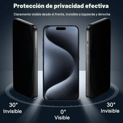 Vista 2 de Paquete de 2 protectores de pantalla de privacidad mate para iPhone 15 Pro Max con marco de fácil instalación, tacto suave y sensible, protección