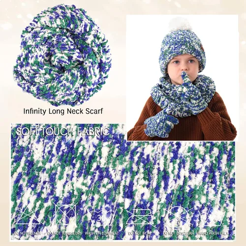 Vista 4 de Toddler Boys Girls Winter Warm Knit Beanie Hat Neck Scarf Touchscreen Gloves with Fleece Lined Cap for 3-10 Year Kid Gifts