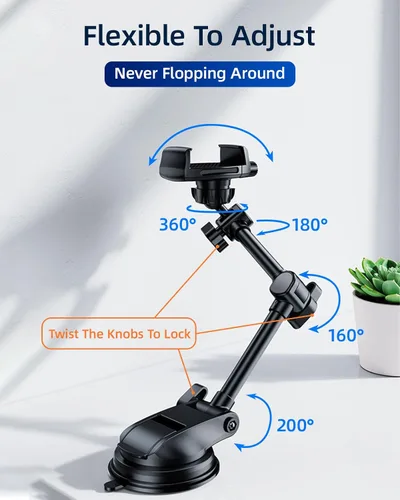 Vista 2 de Soporte para teléfono de automóvil para parabrisas y ventana, grabación de video, filmación de vlogging, multiángulo ajustable y giratorio y sin