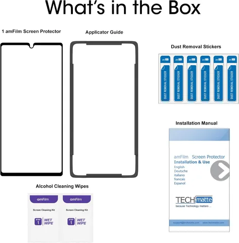 Vista 6 de amFilm Protector de pantalla de vidrio templado para Galaxy Note 10 Plus, Note 10+ (2019), matriz de puntos con bandeja de fácil instalación