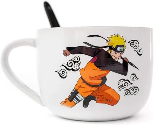 Vista 2 de Naruto - Taza de sopa de cerámica de anime con cuchara, impresionante taza de café y té de 20 onzas para bebidas calientes y frías para el hogar