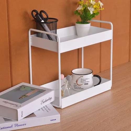 Vista 3 de Organizador de encimera de baño de 2 niveles, soporte para cosméticos, organizador de cosméticos, estante de almacenamiento de gabinete de cocina