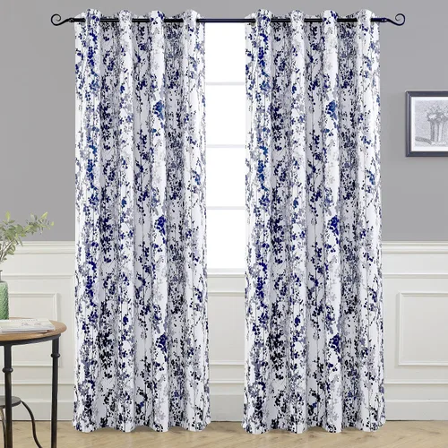 Vista 14 de Cortinas DriftAway 100% Blackout Amarillas y Blancas para Sala de Estar, Dormitorio, Cocina, 84 Pulgadas de Largo, Paneles Botánicos con Flores