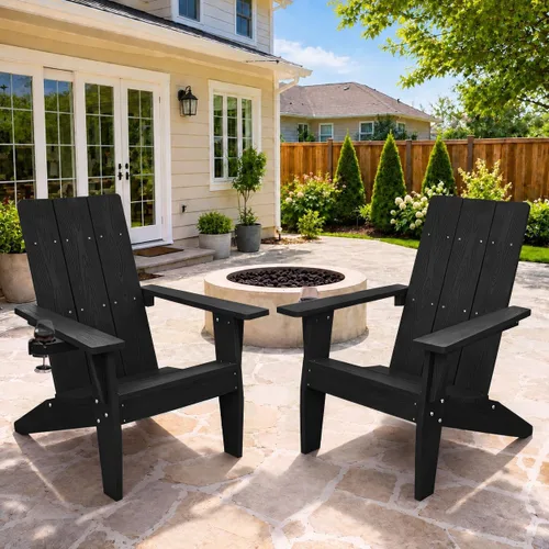 Vista 45 de MXIMU Silla Adirondack moderna resistente a la intemperie con portavasos, sillas de gran tamaño para hogueras Adorondic de plástico al aire libre