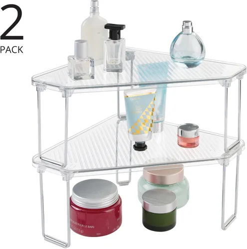 Vista 4 de mDesign - Estante apilable de esquina de plástico/acero, estante organizador de almacenamiento para baño, tocador, encimera, fregadero, gabinete