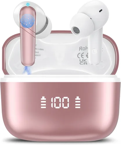 Vista 10 de Auriculares inalámbricos, auriculares Bluetooth 5.4 de 48 horas de reproducción, auriculares Bluetooth estéreo con pantalla LED, llamada clara, IPX7