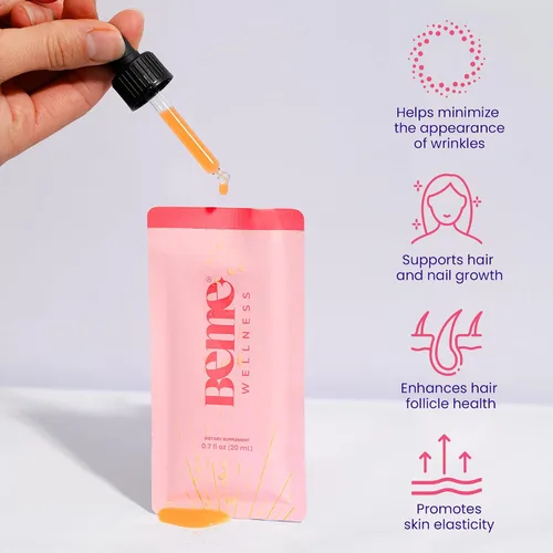 Vista 2 de BeMe BeRadiant - Multivitamínico líquido de colágeno melocotón y BeVitalized para mujeres, paquete de 30