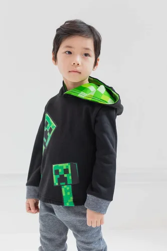Vista 2 de Conjunto de sudadera con capucha de forro polar y pantalones de Creeper de Minecraft para niños pequeños a grandes